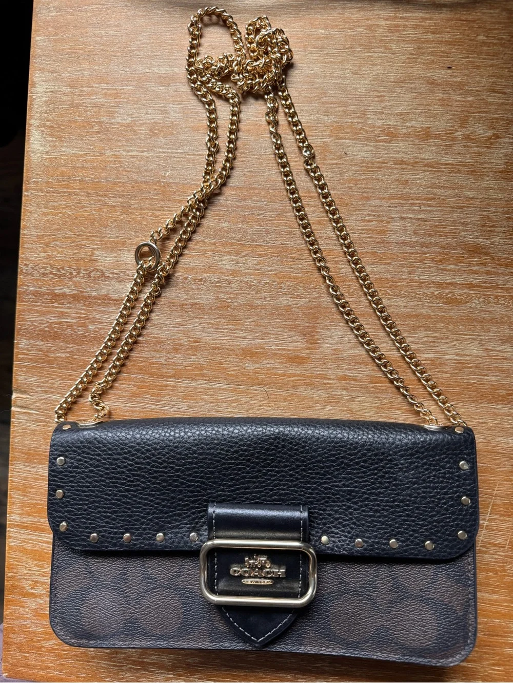 Coach Morgan  Signature Leather and Canvas Shoulder Bag in Black